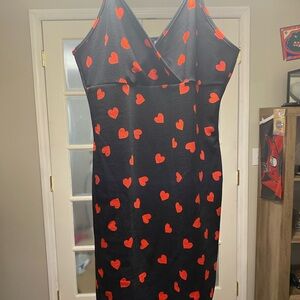 Heart Print Black Dress